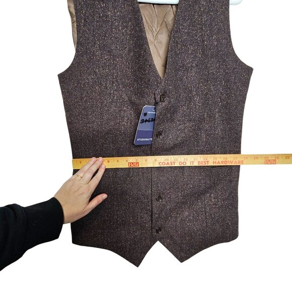 Studio Suits Custom Made Brown Tweed Vest Button Closure Adjustable Back Strap S - Picture 8 of 10